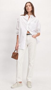 NWT EVERLANE Ivory everyday slightly wide leg chino cotton pants, Sz 12, A35